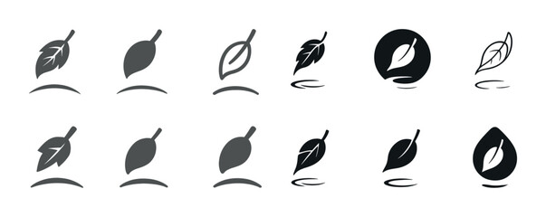 Fototapeta premium Leaf icon set: black and gray nature symbols for eco-friendly design