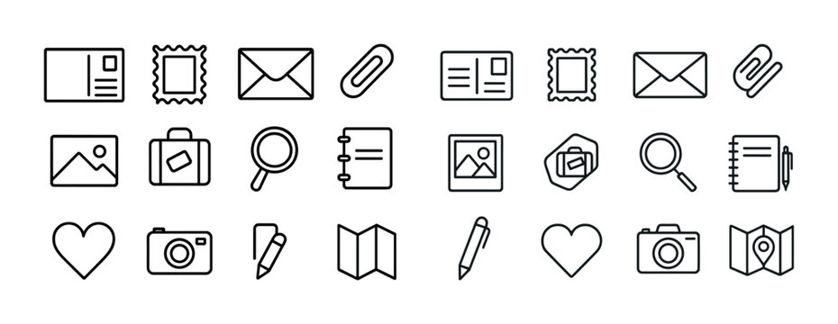 Set of 24 business and communication icons in line style