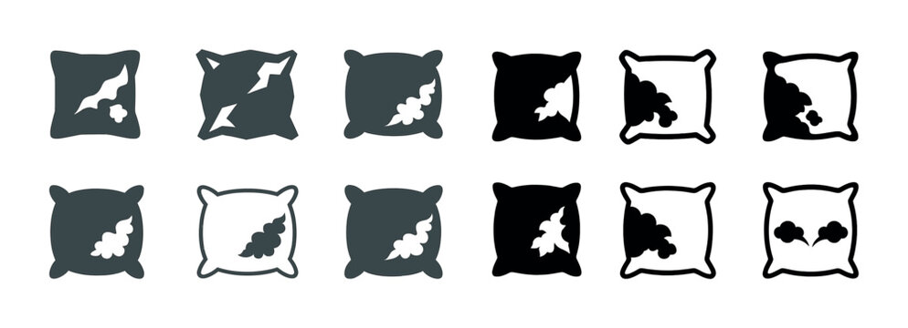 Icons of cushions with leaf patterns in black and white variations