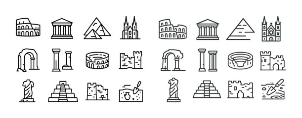 Fototapeta na wymiar Icon set of historical architecture landmarks and ancient ruins