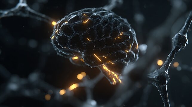 AI brain made from quantum particles, glowing neural links, next-gen cybersecurity intelligence
