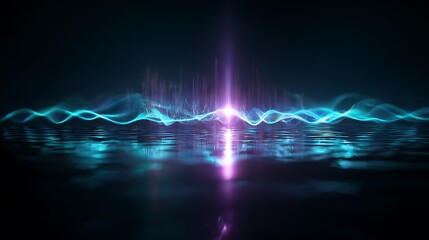 Layered quantum waves forming a protective holographic barrier, bright cyan and violet glow, ultramodern security