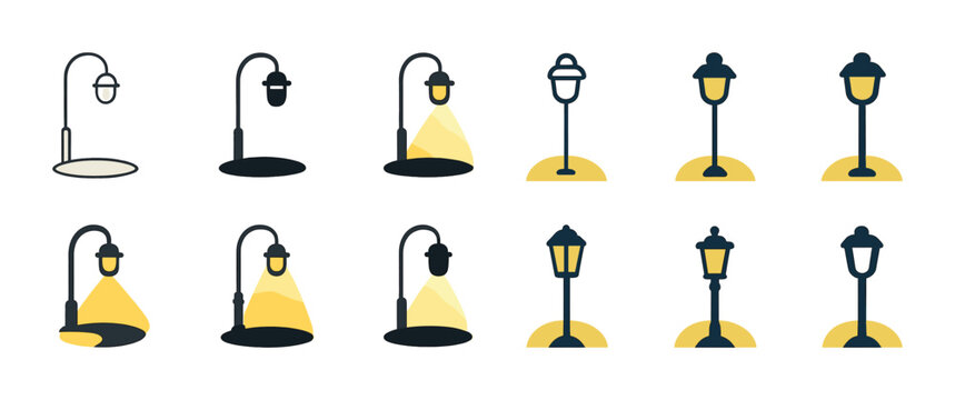 Collection of minimalist street lamp designs with different light patterns - Powered by Adobe