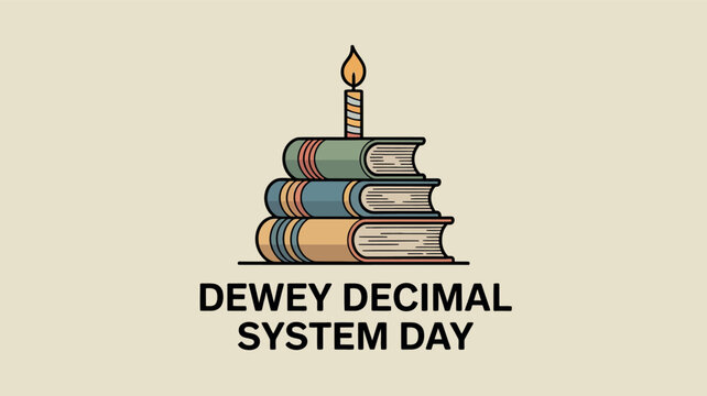 Dewey Decimal System Day with Stacked Books and Candle Illustration