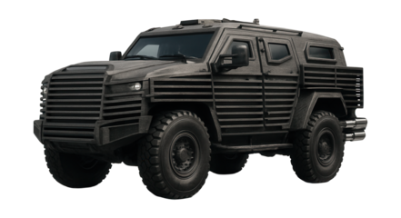 Compact armored vehicle featuring slatted armor and dual exhaust systems.
