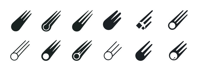 Vector set of comet icons in various styles on white background