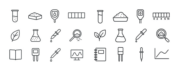 Linear icons of laboratory equipment and nature elements