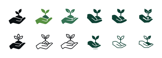 Obraz premium Collection of plant in hand icons representing growth and nature