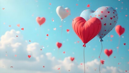A sky filled with red heart-shaped balloons, capturing the essence of love and celebration for Valentine's Day