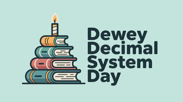 Dewey Decimal System Day with Stacked Books and Candle Illustration