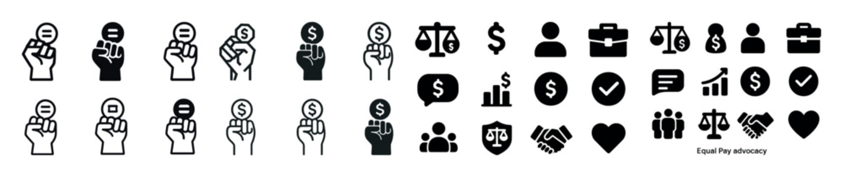 Equal pay advocacy icons: gender equality and economic justice symbols
