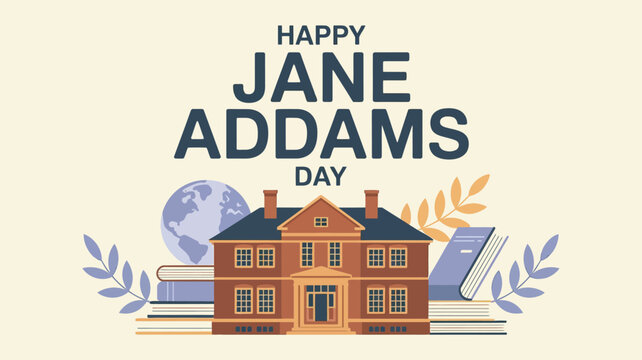 Happy Jane Addams Day Illustration with Hull House and Social Reform Theme