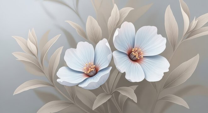 Delicate white blossoms with soft hues and subtle sepals amidst muted foliage