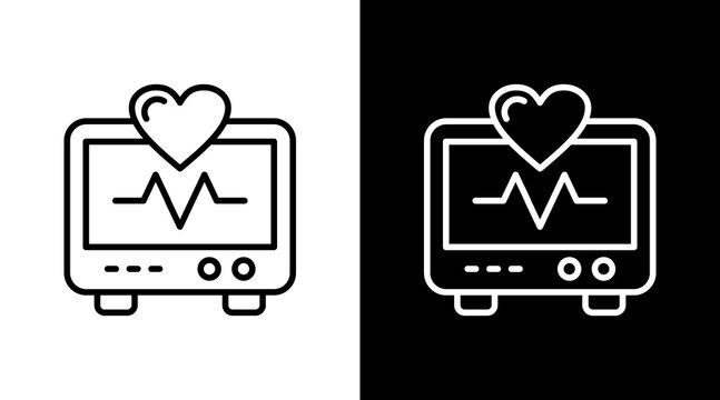 Ecg Monitor Outline White Icon Set Design