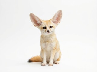 A captivating studio shot of a fennec fox, showcasing its distinctive large ears and adorable features.