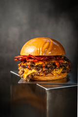 Delicious Double Bacon Cheeseburger with Melted Cheese