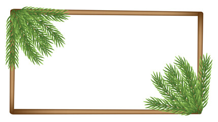 Christmas Tree Branch Frame Winter Pine Border, Festive Holiday Decoration Vector