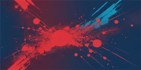 Colourful abstract grunge background with paint blots, dark texture, and a fiery red star explosion illustration