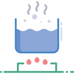 Fototapeta premium Flat Icon Illustration of Water Boiling in a Blue Pot on a Green Gas Stove With Steam Rising Against a Transparent Background