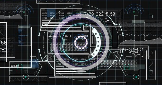 HUD circle expanding on load, rings rotating, data updating, magnifier marking data for dashboard