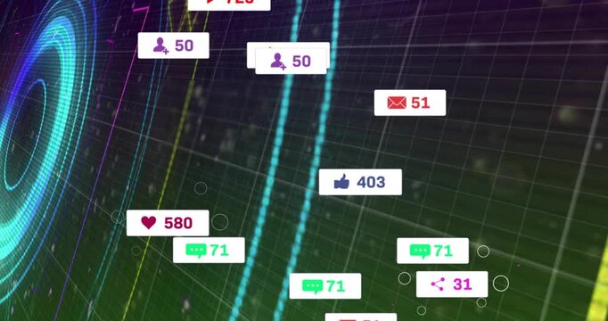 Pulsing neon target spawning badges, cursor selecting, beams aligning counters, mapping engagement