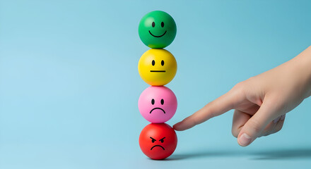 The concept of emotional balance is a critical factor in maintaining mental health and can be represented by colorful stacked balls showing moods.