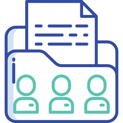 Digital Folder Icon Represents Data Management and Personnel Records with Abstract Human Silhouettes Blue and Teal Tones on Transparent Background Simple Graphic Design