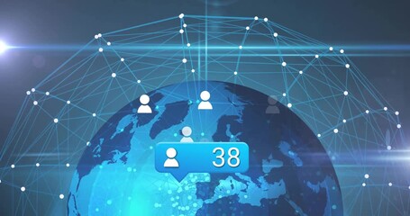 Globe and callout updating after incoming users, avatars popping up, showing network growth - Powered by Adobe