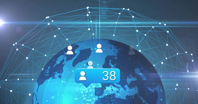Globe and callout updating after incoming users, avatars popping up, showing network growth