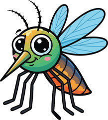 Colorful Cute Cartoon Mosquito Character Illustration Isolated on White Background