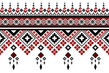 Red and black traditional ethnic pattern paisley flower Ikat background abstract Aztec African Indonesian Indian seamless pattern for fabric print cloth dress carpet curtains and sarong