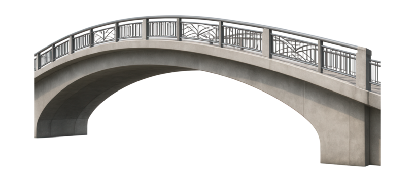 Curved concrete pedestrian bridge featuring decorative railings.