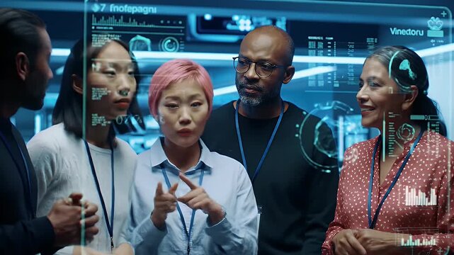 On business futuristic collaborating screen tech strategies professionals technology display collaboration and professionals team representing authentic visual style and cinematic detail. - Powered by Adobe