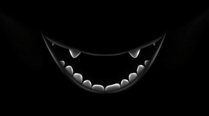 Close up of a smiling mouth with sharp teeth on a black background