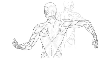 Detailed anatomical illustration showcasing human back muscles and skeletal structure
