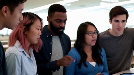 Collaboration modern diverse library collaborating in young on diverse students group students a project representing authentic visual style and cinematic detail. - Powered by Adobe