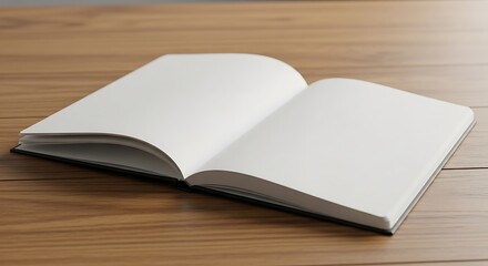 Fototapeta premium Open Blank Book with White Pages on Wooden Table