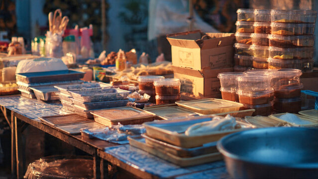 Vibrant spices and treats at bustling open-air market stall