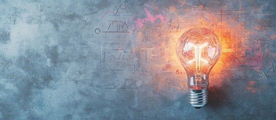 Creative concept, Illuminated lightbulb against a textured background