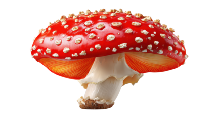 Red Mushroom’s Beauty: A stunning red mushroom, a mesmerizing symbol of nature's intricacy, graces a solitary stage. 
