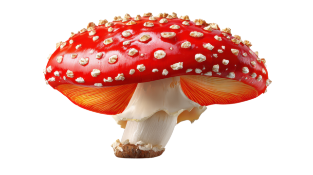 Red Mushroom’s Beauty: A stunning red mushroom, a mesmerizing symbol of nature's intricacy, graces a solitary stage. 