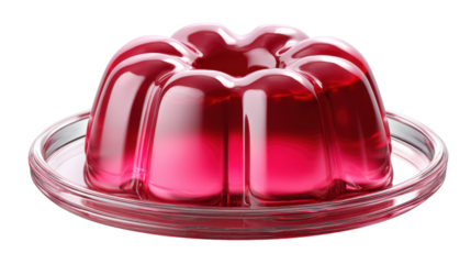 Ruby Red Delight: A vibrant ruby-red jelly dessert, presented on a delicate glass plate, offers a delectable visual treat, tantalizing the senses with its luscious appearance.
