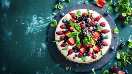 Delicious berry cake with fresh strawberries raspberries and blueberries, a perfect treat for any special occasion