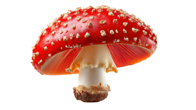 Enchanting Fungus: A close-up shot of a captivating red mushroom, a fascinating subject for any nature and botanical enthusiast, featuring an iconic shape and vibrant color.