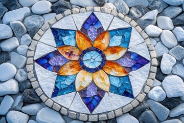 Exquisite Floral Mosaic Medallion with Intricate Stone Surroundings