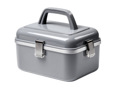 Elegant Grey Toolbox: A sleek, gray toolbox with a secure handle and metallic clasps, designed for secure storage and convenient portability.
