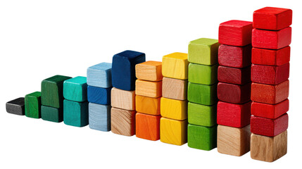 Obraz premium Colorful Cubes: A vibrant spectrum of wooden cubes stacked to create a visual representation of growth, progress, and vibrant structure.