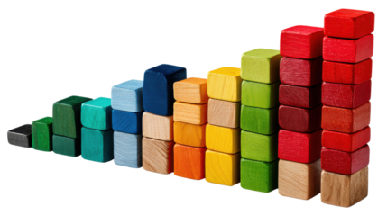 Colorful Cubes: A vibrant spectrum of wooden cubes stacked to create a visual representation of growth, progress, and vibrant structure.