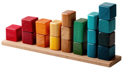 Colorful Wooden Cubes: An arrangement of vibrant, wooden cubes arranged in ascending order on a wooden base, showcasing the beauty of structure and organization.