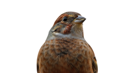 Closeup of a Brown Sparrow Bird on White Background.